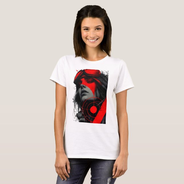 T-shirt Edgy Cyberpunk Dystopian Girl Red Target Women's (Devant entier)