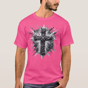 T-shirt Edgy Punk Art Style Christian Cross Lightning Thor