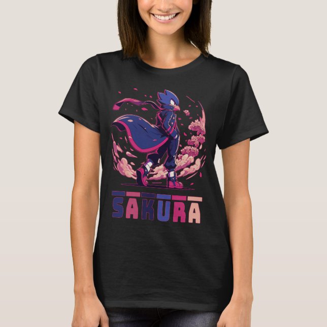 T-shirt Edgy Sakura Warrior Bird Anime Illustration (Devant)