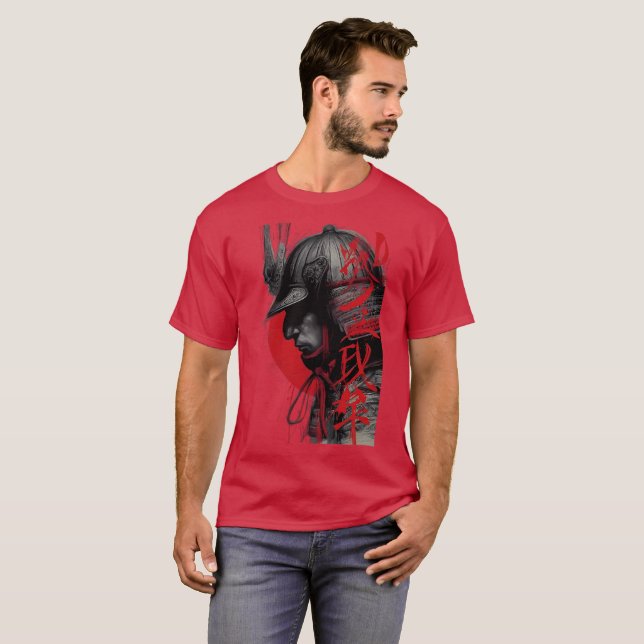 T-shirt Edgy Samurai Warrior Japanese Ink Art Red Sun (Devant entier)