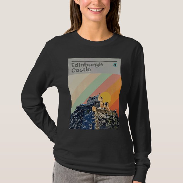 T-shirt Edinburgh Castle Rainbow Print Retro Style 60s (Devant)