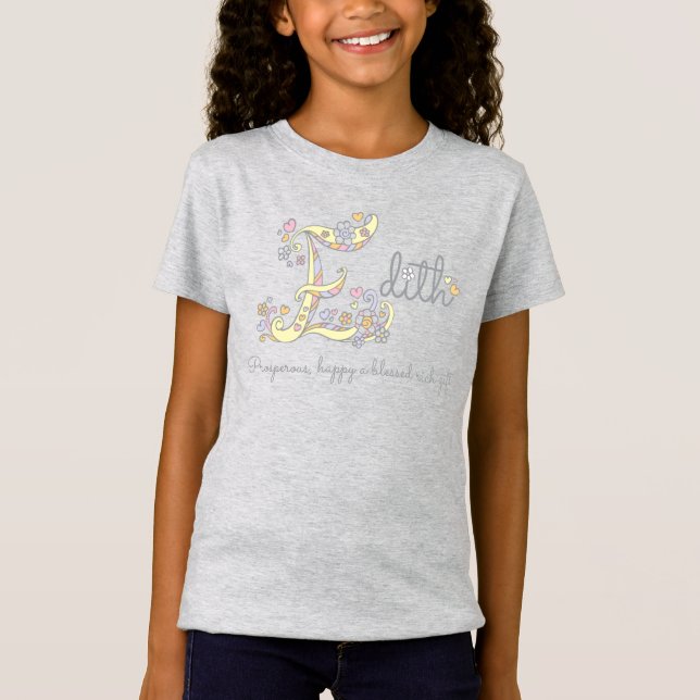 T-Shirt Edith prénom signification E monogramme cœurs (Devant)