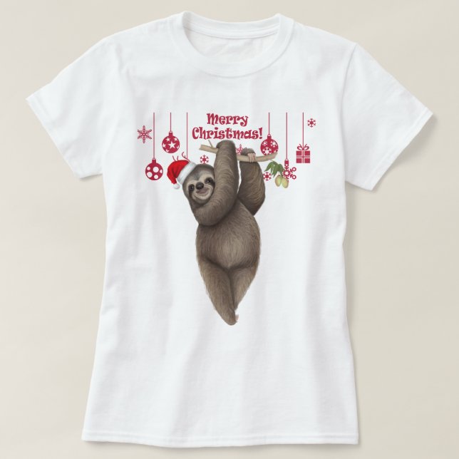 T-shirt Édition de Noël, pendre Sloth (Design devant)