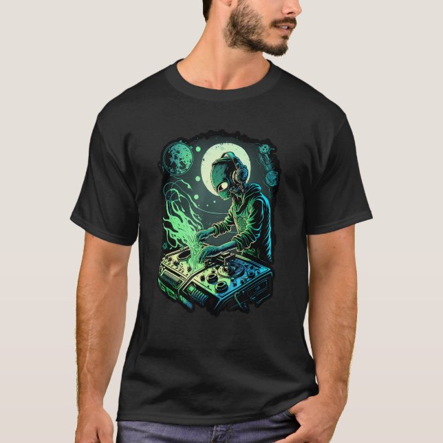 T-shirt EDM Alien Rave Astronaut Alien DJ Alien DJing in S (Devant)