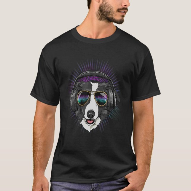 T-shirt EDM House Music DJ Border Collie Musique Arti (Devant)