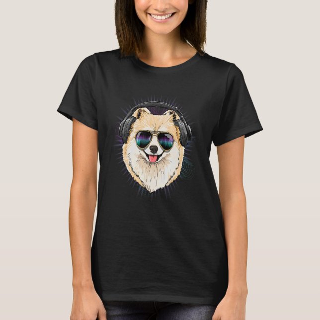 T-shirt EDM House Music DJ Pomeranian Dog Music  Music Art (Devant)