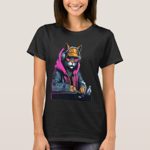 T-shirt EDM Music Festival Cyberpunk DJ Cat Rave