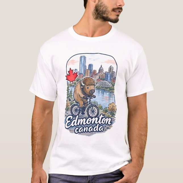T-shirt Edmonton Alberta Cyclisme Bison Mignon (Devant)