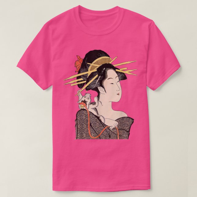 T-shirt Edo Période Japon, Geisha Portrait avec chat (Design devant)