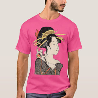 T-shirt Edo Période Japon, Geisha Portrait avec chat
