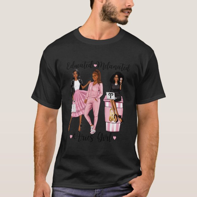 T-shirt Educated Melanated Aries Black Zodiac Ladies (Devant)