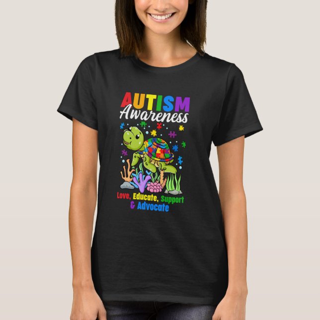 T-shirt Éduquer la sensibilisation à l'autisme Tortue Pièc (Devant)