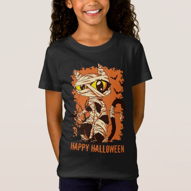 T-Shirt Eerie Mummy Chat Happy Halloween (Devant)