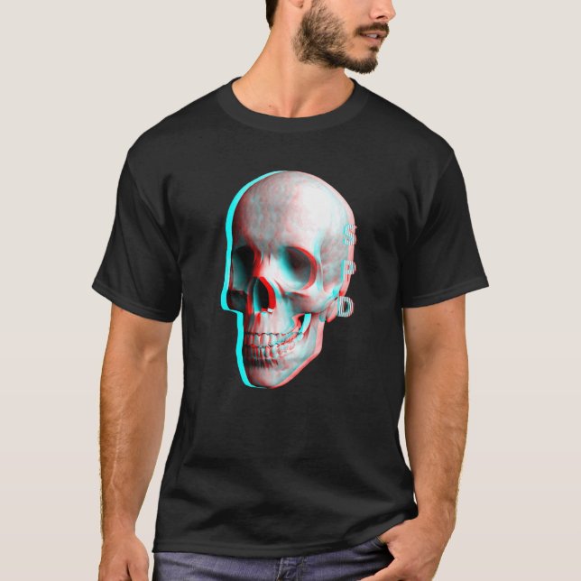 T-shirt Effet 3 Dimensions Crâne Bleu Rouge (Devant)