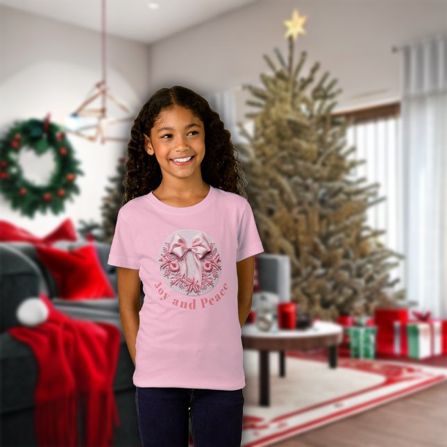 T-Shirt Effet Broderie Rose Noël Bow Joy & Peace (Créateur téléchargé)