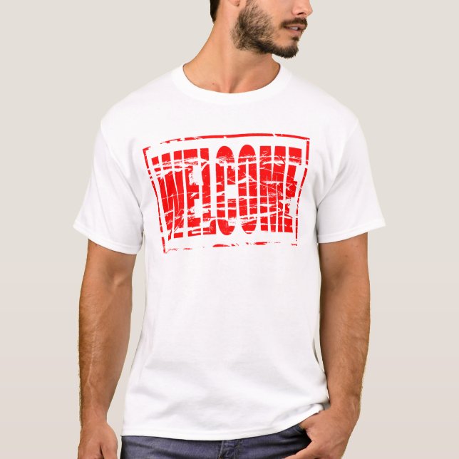 T-shirt Effet de tampon en caoutchouc rouge Bienvenue (Devant)