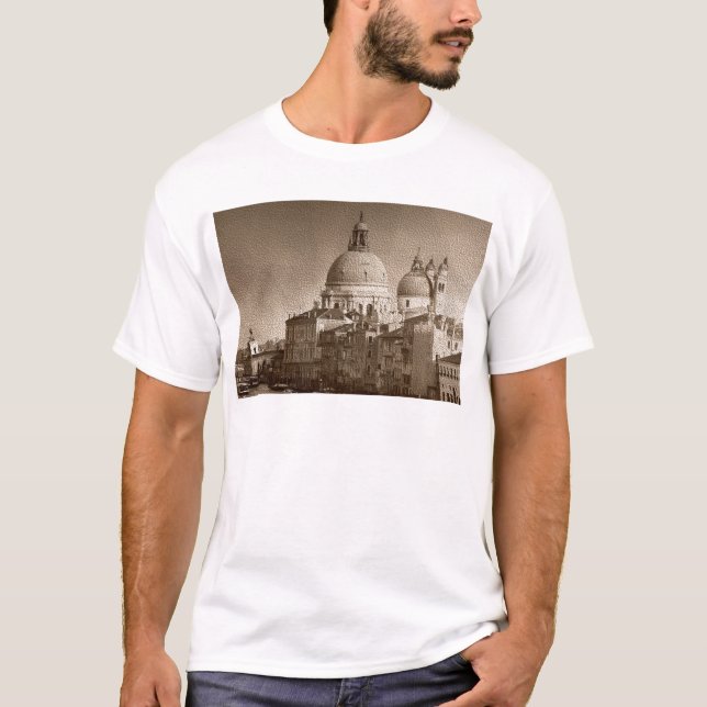 T-shirt Effet Papier Sepia Venise Grand Canal (Devant)