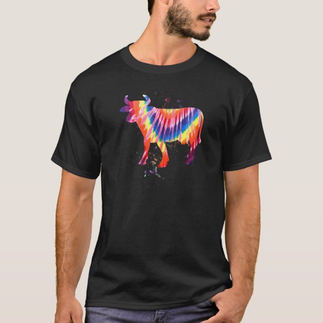 T-shirt Effet Rétro Tie Dye Vache Cool (Devant)