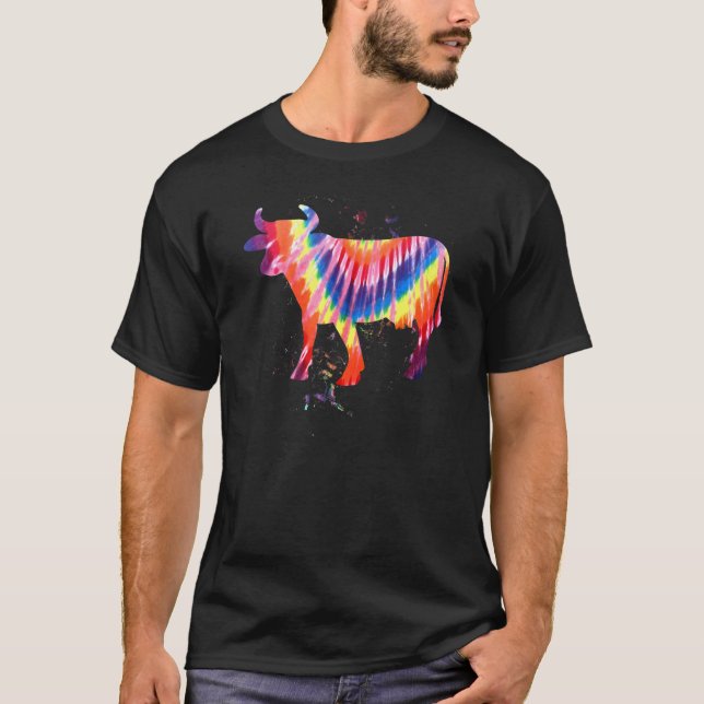 T-shirt Effet Rétro Tie Dye Vache Cool (Devant)