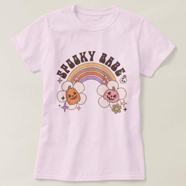 T-shirt Éffrayant Babe Fleur Citrouille Rainbow Retro Hall (Design devant)
