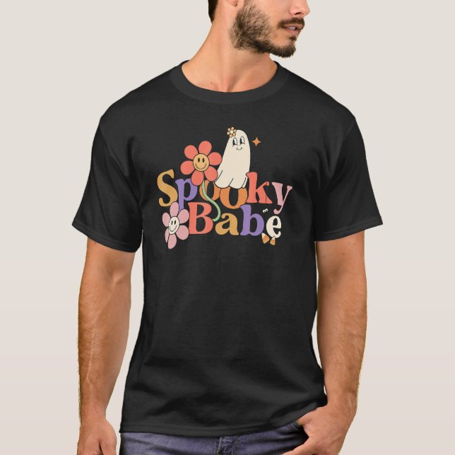 T-shirt Éffrayant Babe Floral Ghost Retro Halloween Super (Devant)