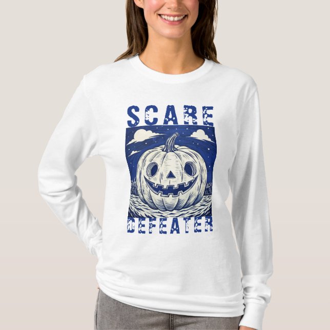 T-shirt Éffrayant bleu Halloween Citrouille effray (Devant)