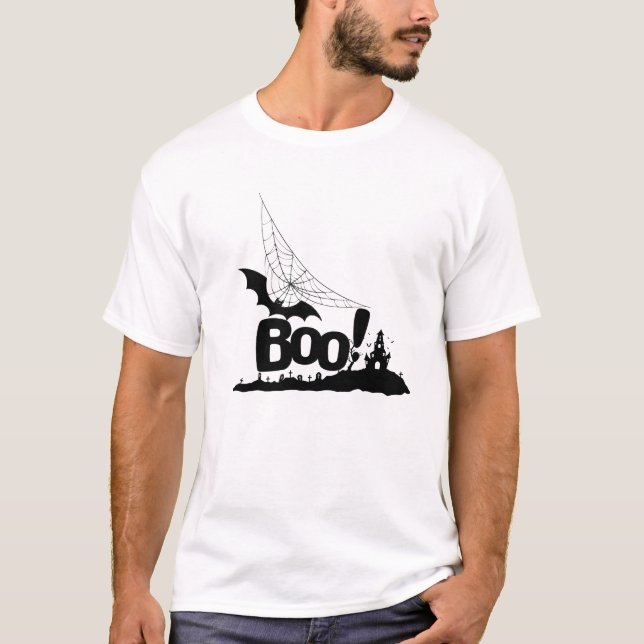 T-shirt Éffrayant "Boo !" Silhouette d'Halloween (Devant)