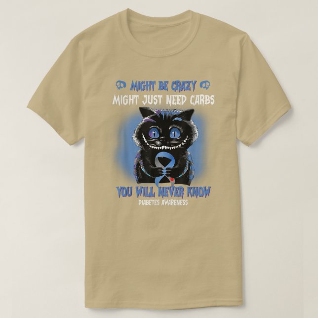 T-shirt Éffrayant Cat pourrait être fou Blue Ribbon Diabèt (Design devant)