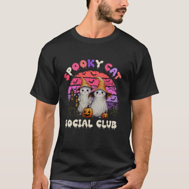 T-shirt Éffrayant Chat Social Club Boom Ghost Black Cats H (Devant)