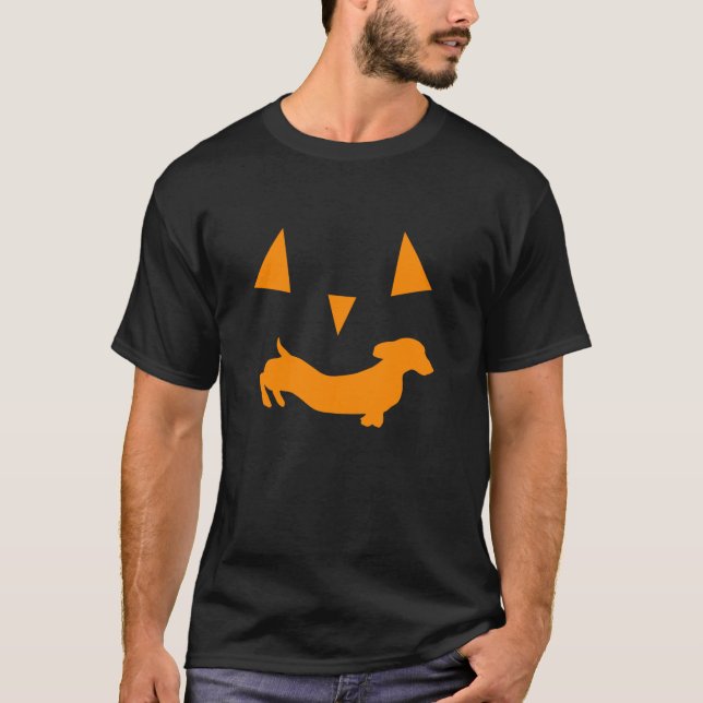 T-shirt Éffrayant Citrouille Dachshund Jack-o'-lantern Hal (Devant)