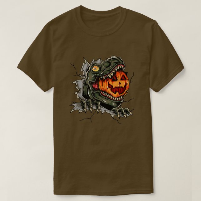 T-shirt Éffrayant Dinosaure Manger Citrouille Bonne Hallow (Design devant)