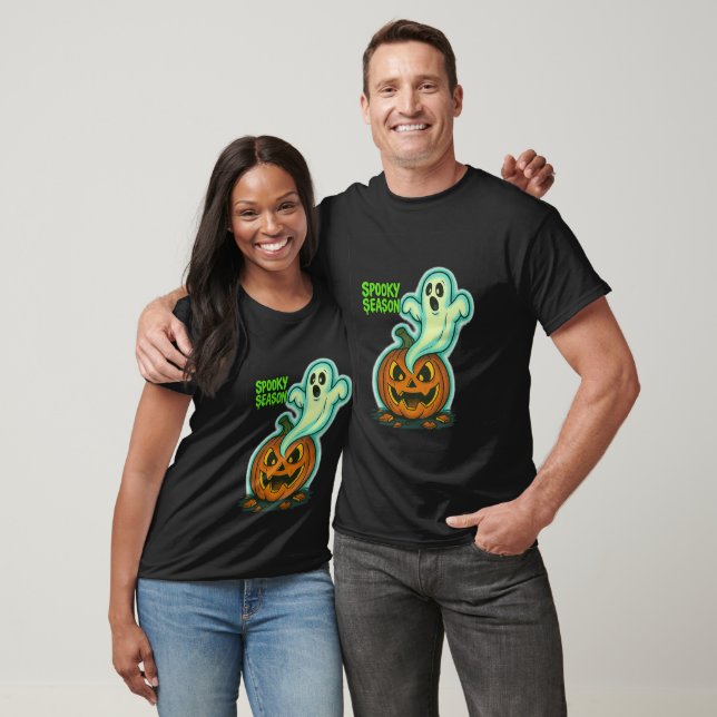 T-shirt Éffrayant fantôme sur le Citrouille Jack-O-Lantern (Unisexe)