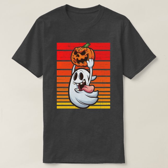 T-shirt Éffrayant Ghost Retro Halloween Costume Hommes Fem (Design devant)
