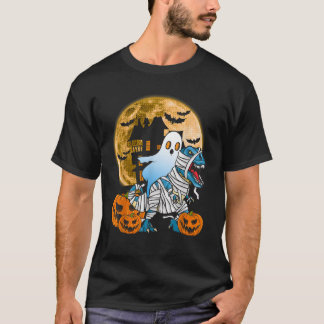 T-shirt Éffrayant Halloween Ghost Riding Dinosaur Hauné Ho
