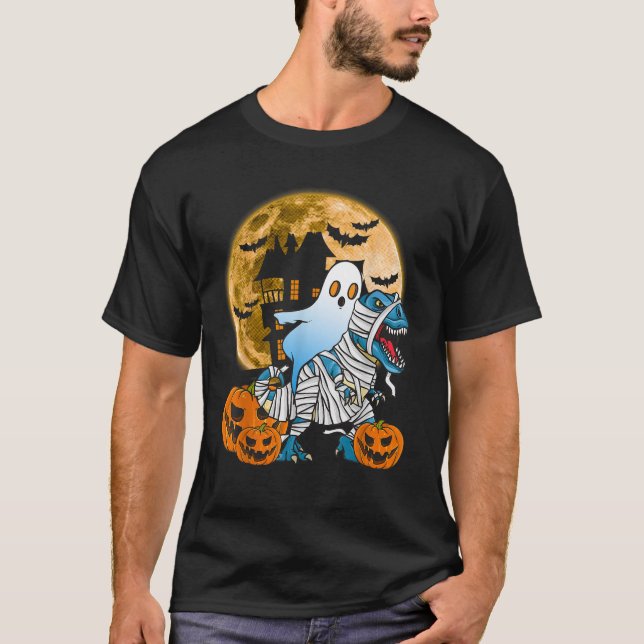 T-shirt Éffrayant Halloween Ghost Riding Dinosaur Hauné Ho (Devant)