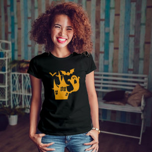 T-shirt Éffrayant Halloween Maison Orange Graphisme