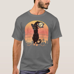 T-shirt Éffrayant Halloween nuit Chat noir Costume Casquet