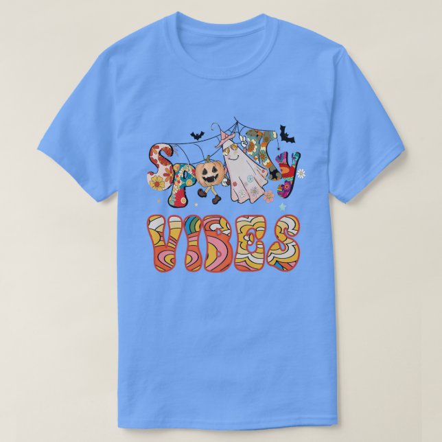 T-shirt Éffrayant Halloween Vibes Fleur Power Retro Hippy  (Design devant)