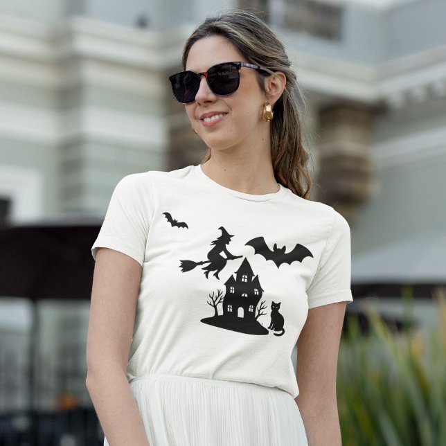 T-shirt Éffrayant Hauné Maison & Sorcière Silhouette | (Créateur téléchargé)