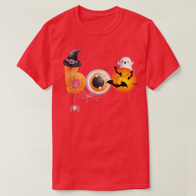 T-shirt Éffrayant Lune Halloween Boo Spider Web Bat Witch  (Design devant)