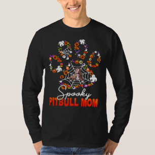 T-shirt Éffrayant Pitbull Maman Avec Jack-o'-lantern &