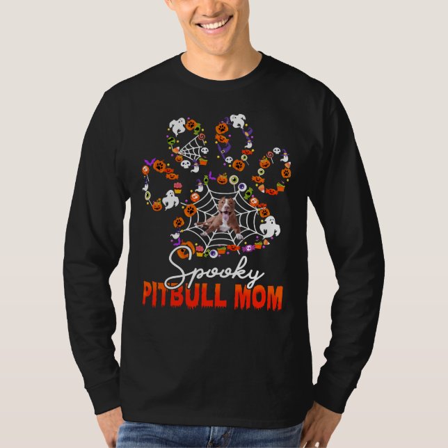 T-shirt Éffrayant Pitbull Maman Avec Jack-o'-lantern &amp  (Devant)