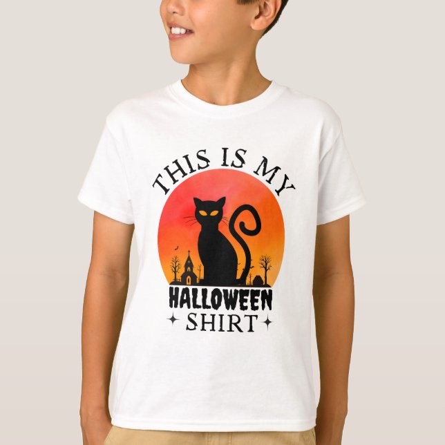 T-shirt éffrayant pour enfants de chat noir (Devant)