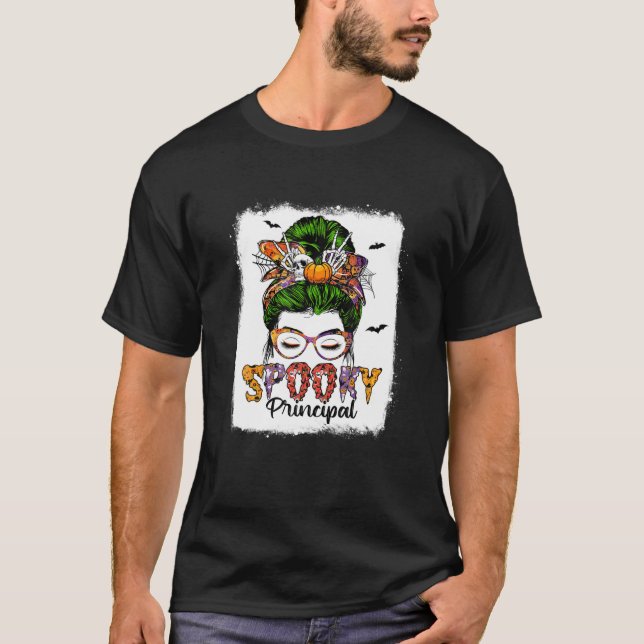 T-shirt Éffrayant principal Leopard Messy Bun Skull Witch  (Devant)