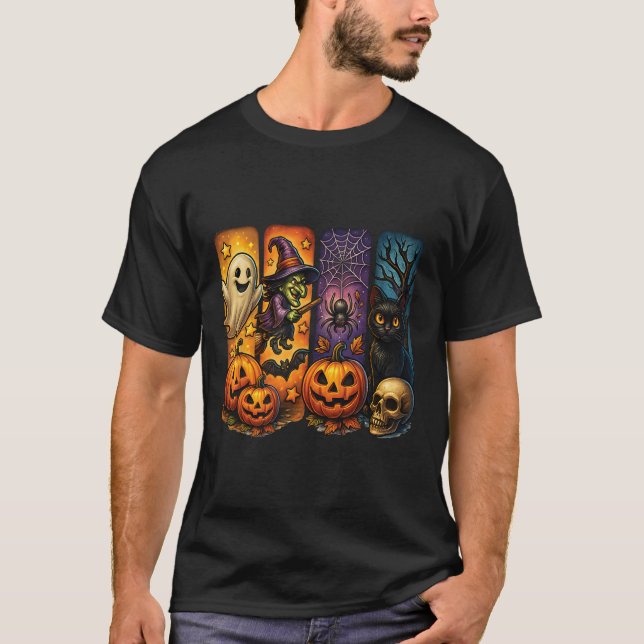 T-shirt Éffrayant Retro Ghost Witch Funny Halloween Garçon (Devant)