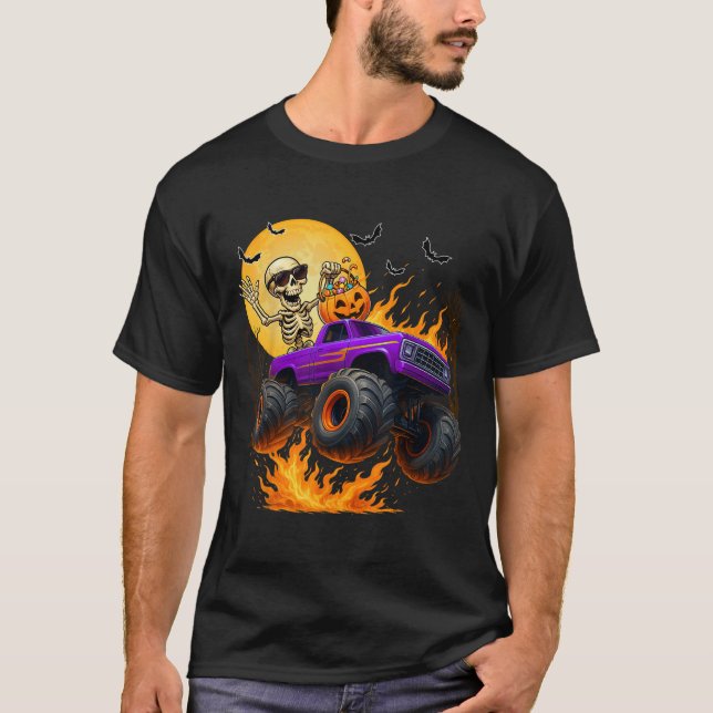 T-shirt Éffrayant Skeleton équitation Monster Camion Hallo (Devant)