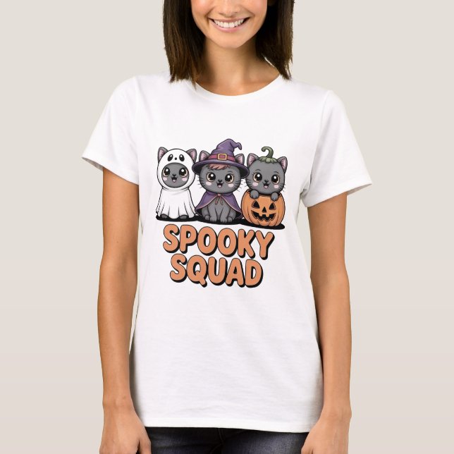 T-shirt éffrayant Squad Cute Halloween Chats | Kaw (Devant)