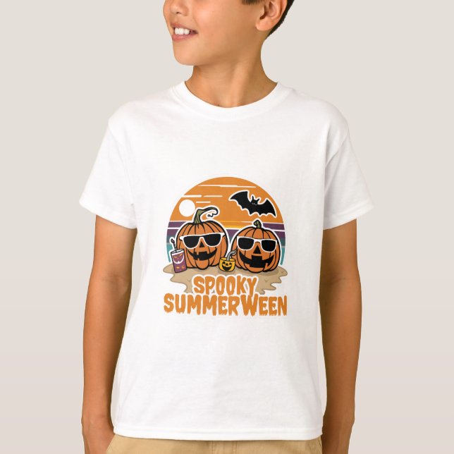 T-shirt Éffrayant Summerween - citrouilles sur la plage (Devant)