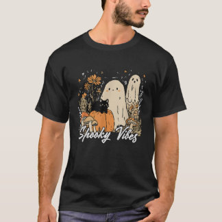 T-shirt Éffrayant Vibes Floral Fantôme Halloween Citrouill