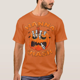 T-shirt Éffrayant Wanna Smash Citrouille Skeleton tenue po